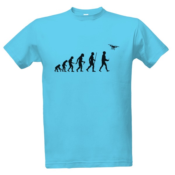 Tričko s potiskem Evoluce člověka a dronu, černý nadpis