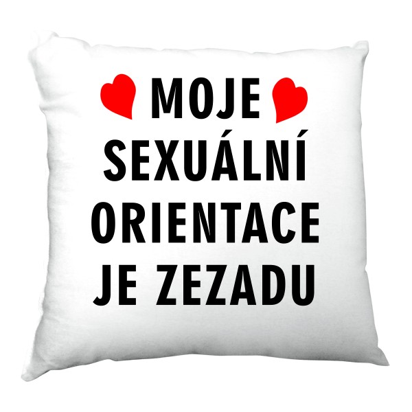 Vankúš saténový s potlačou Polštář - moje sexuální orientace je zezadu