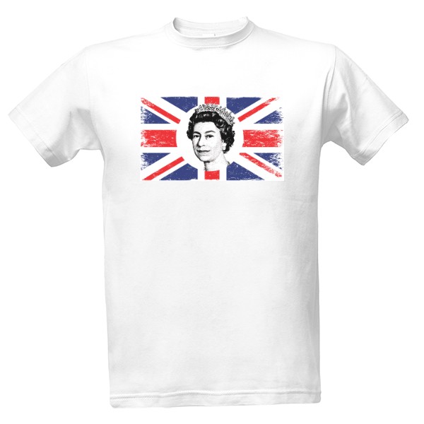 Tričko s potiskem Královna Alžběta II. s vlajkou