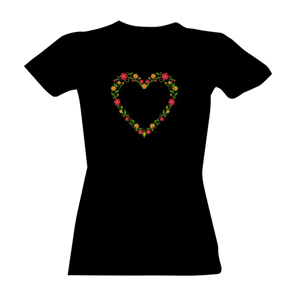 Tričko s potlačou Srdce z kytek - lidový motiv